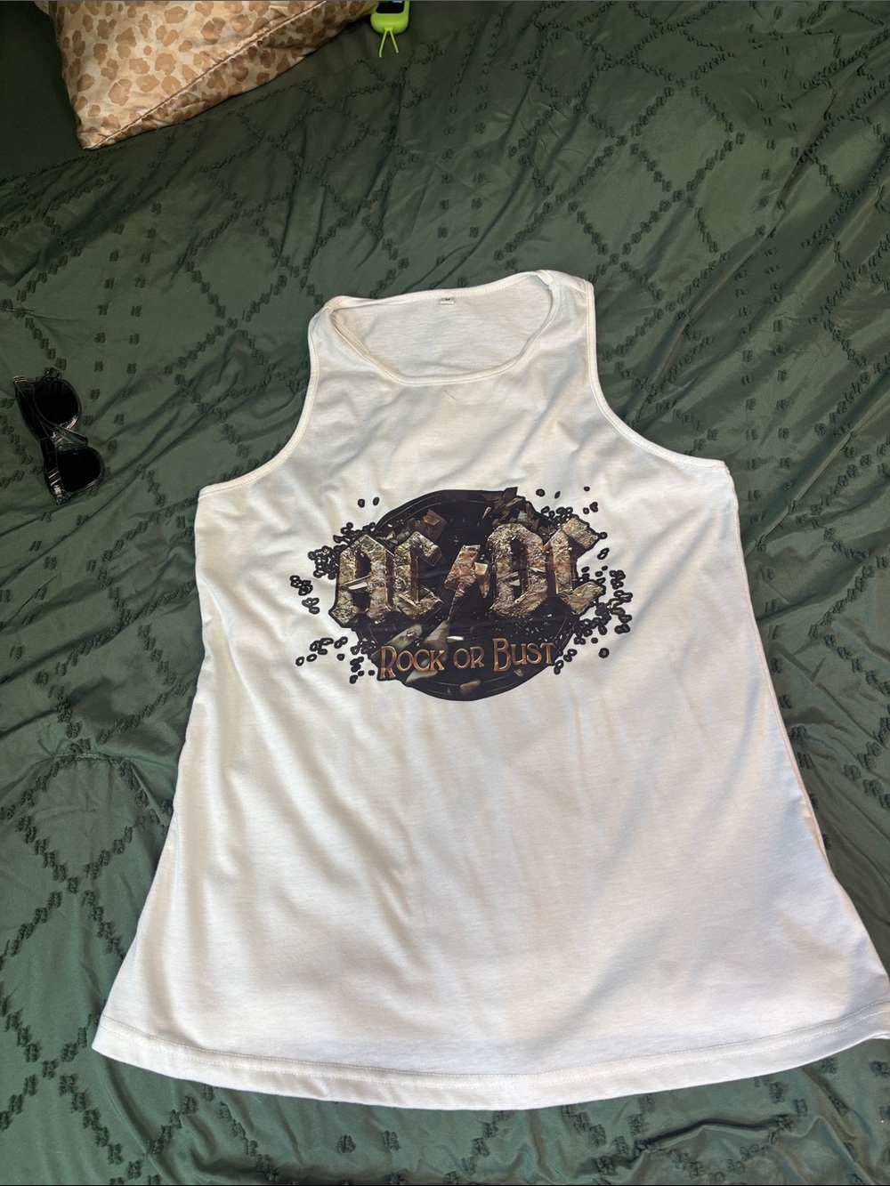 AC/DC White Graphic Tank with Dark Rock 'n' Roll Logo